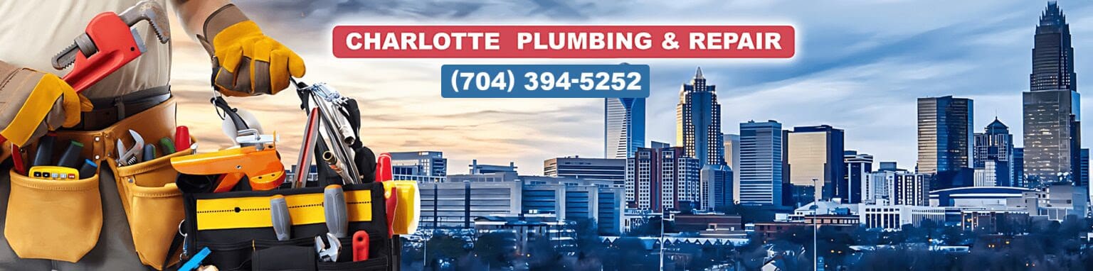 A city skyline with the words charlotte plumbing & heating in front of it.